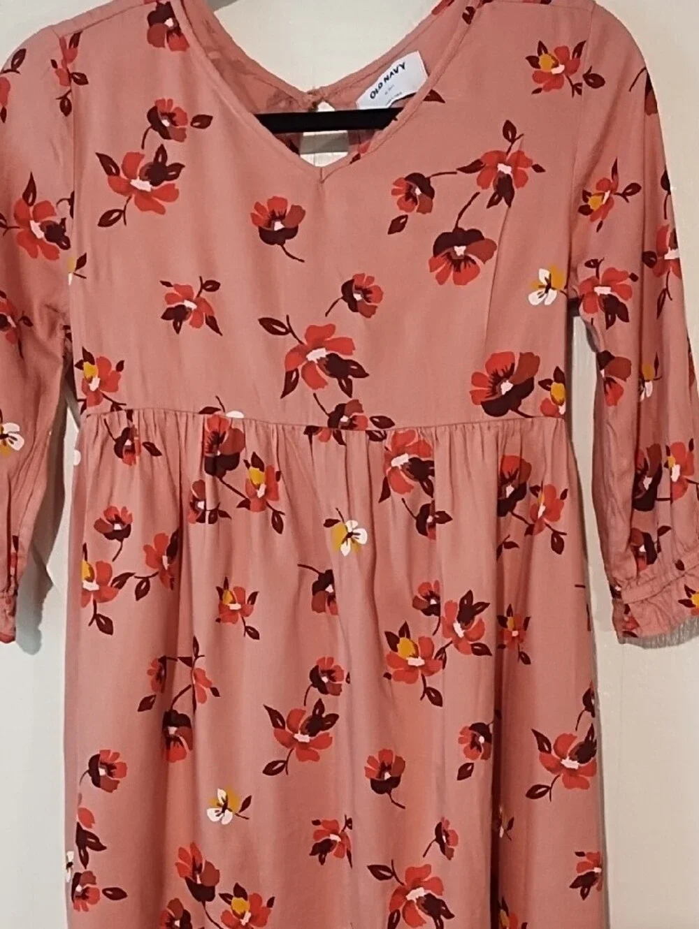 EUC Old Navy Rose Pink Floral V-Neck Midi Dress Girls XL.